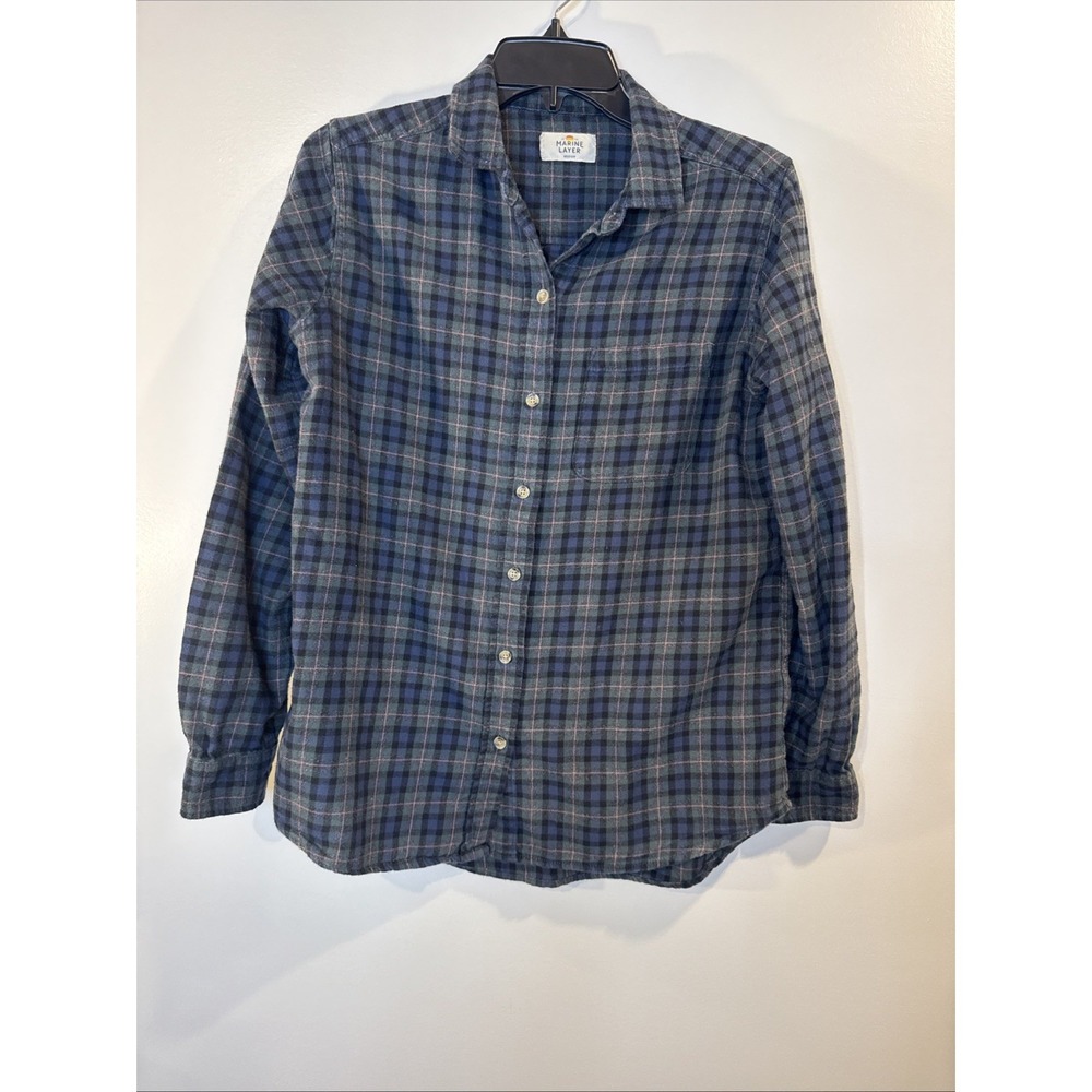 Marine Layer Blue and Gray Plaid Button-Down Shirt